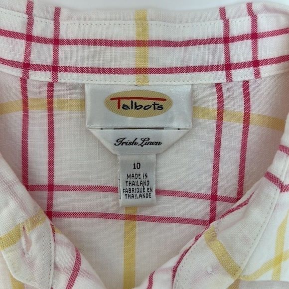 Talbots Irish Linen Windowpane Button Up Shirt Size 10 Long Sleeve Pink … - Picture 5 of 12